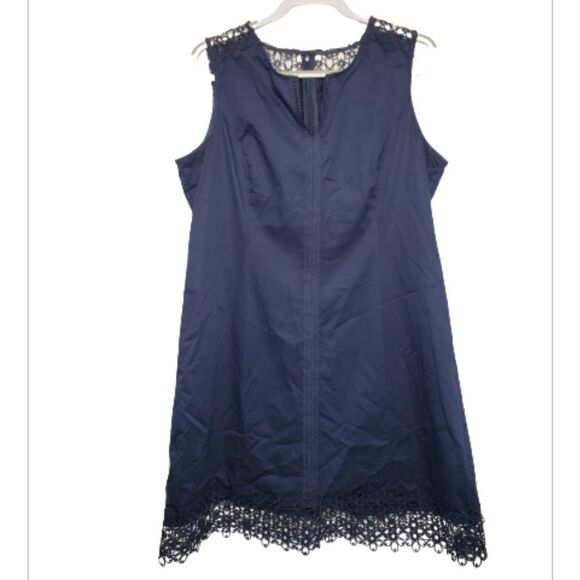 KARL LAGERFELD navy dress sleeveless crochet hem shift 16 - Picture 1 of 9